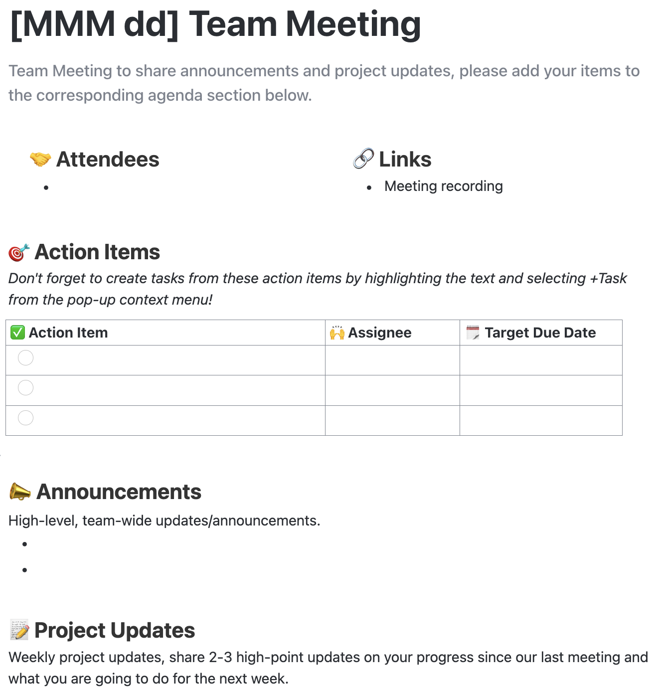 Image of an example of meeting notes in ClickUp