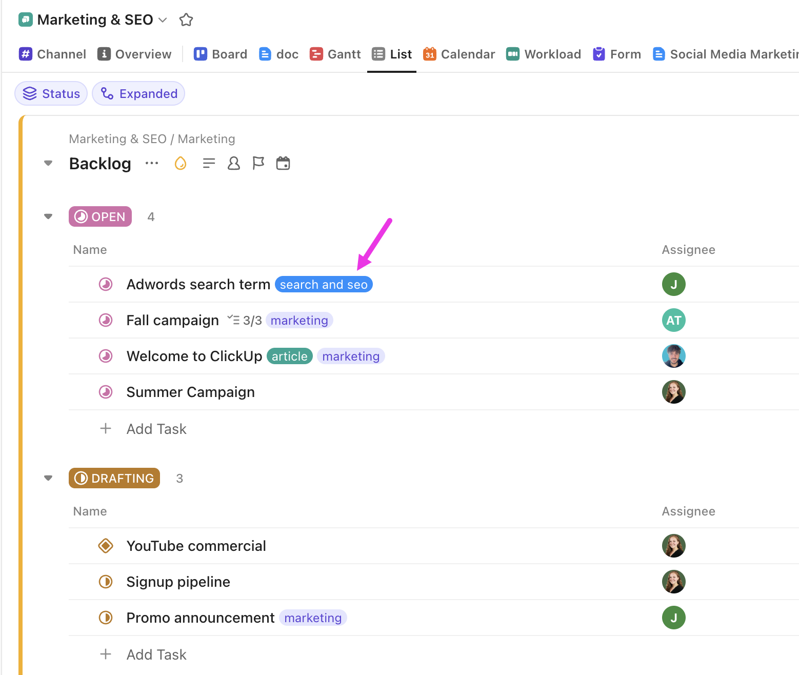 Screenshot highlighting a tag in List view.png