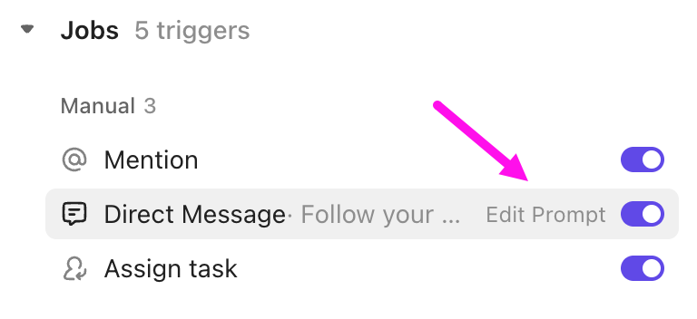 Screenshot of the option to edit the prompt for a specific trigger.