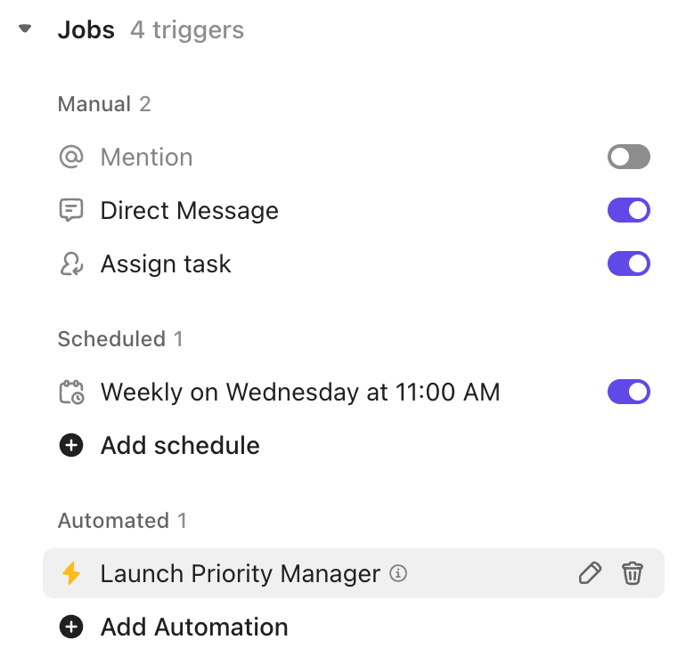 Screenshot of the option to view Automations that trigger a Super Agent.