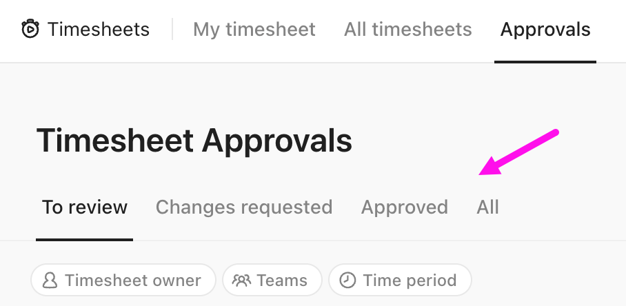 Screenshot of the Approval tab in timesheets.