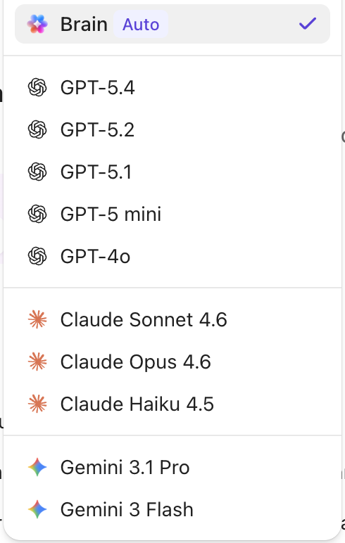 Screenshot of the AI model picker in Brain.png