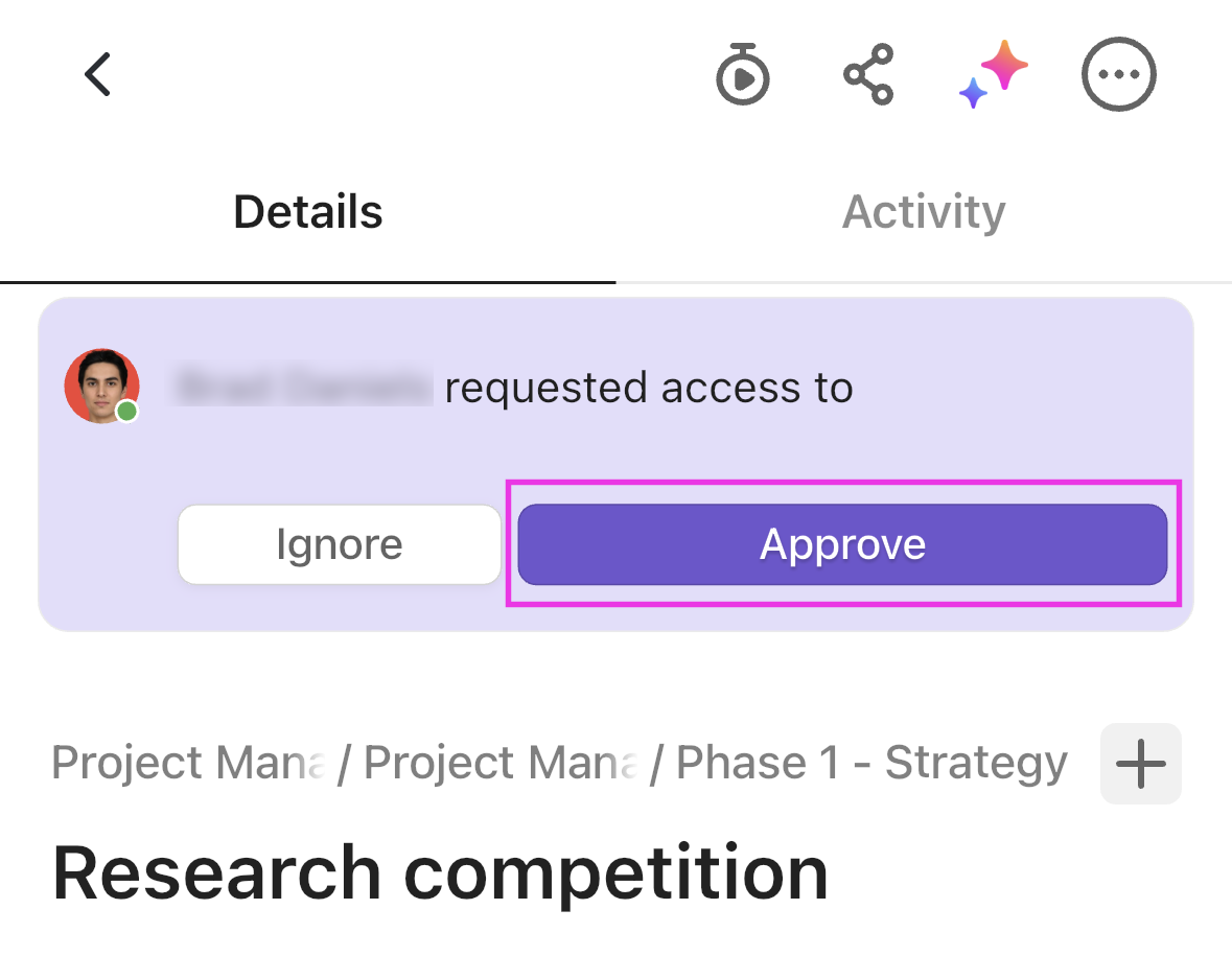 Screenshot highlighting the Approve button in the request access banner .png