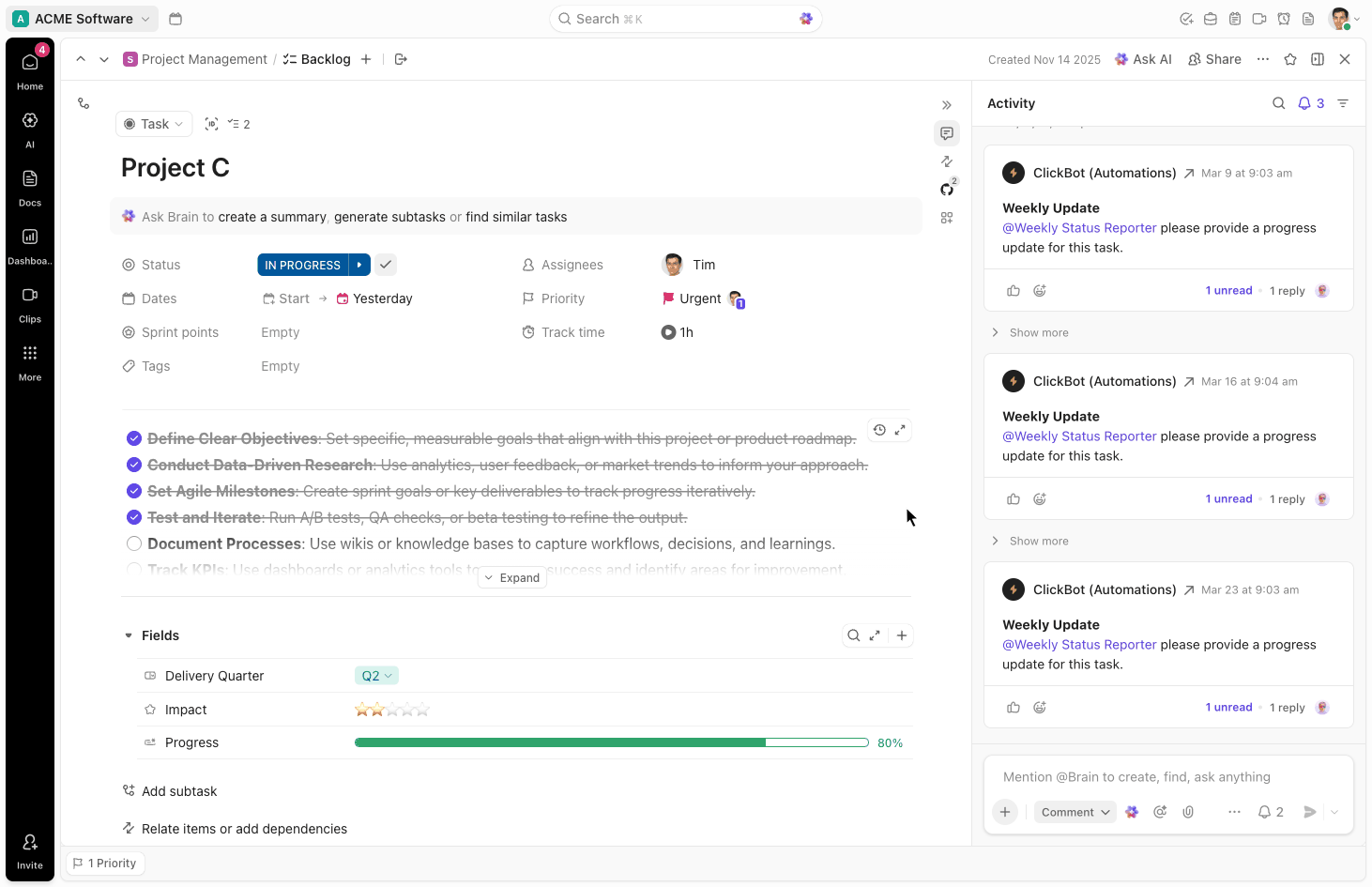 Animation starting a time on a task.