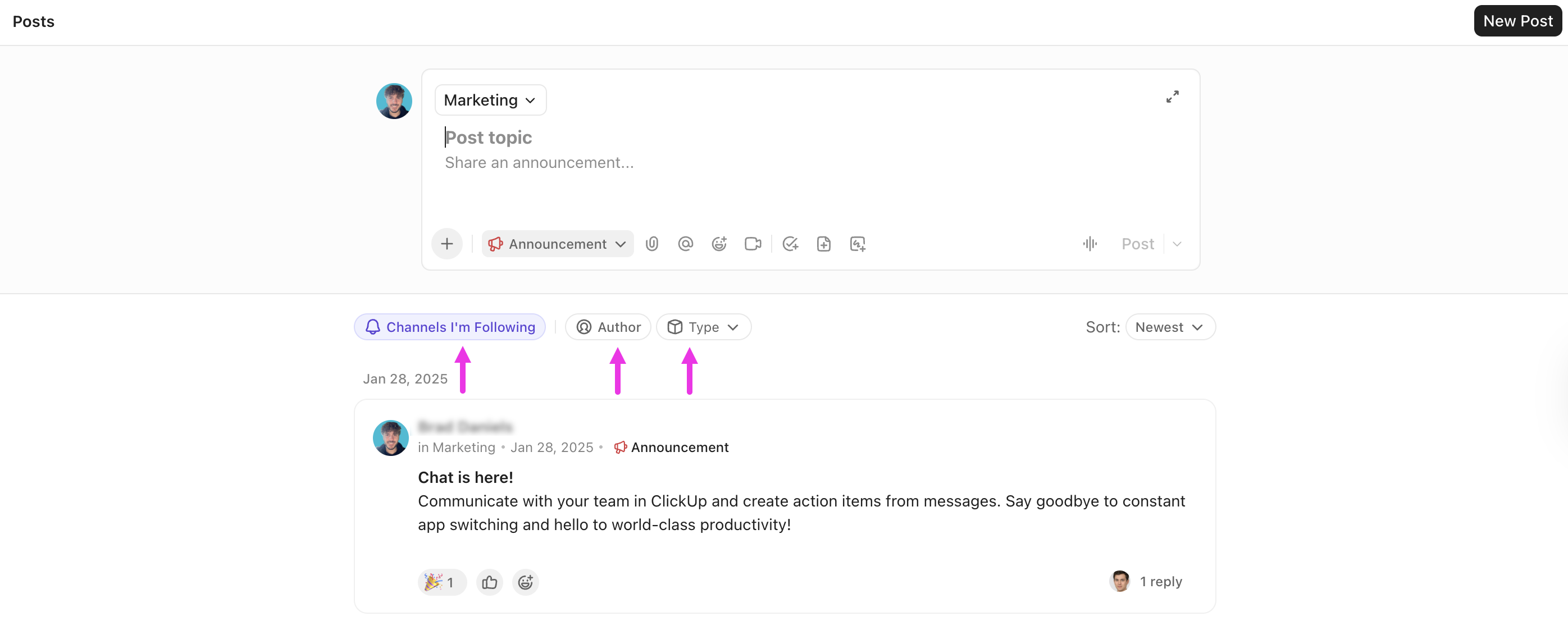 Screnshot highlighting the three buttons to filter Posts.png