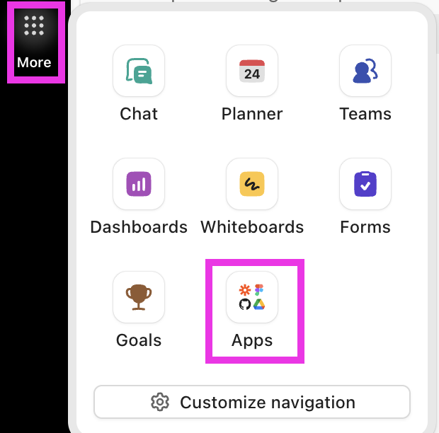 Screenshot of the More button in Global Nav.