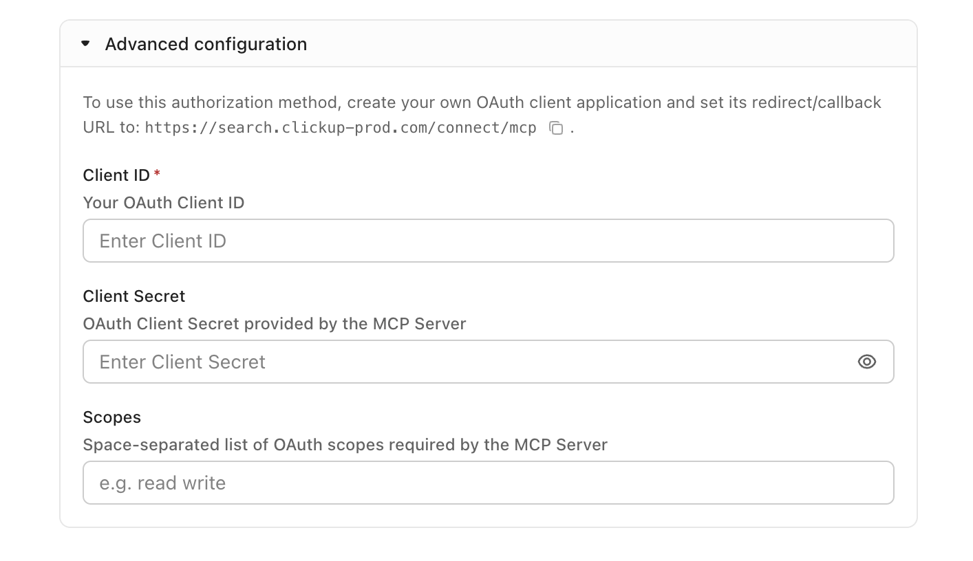 Screenshot of the advanced configuration section.