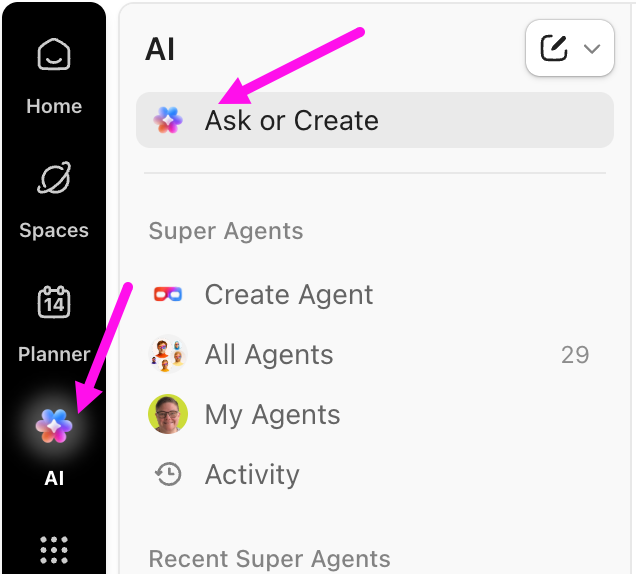 Screenshot of the AI Hub and the Ask or Create tab.png
