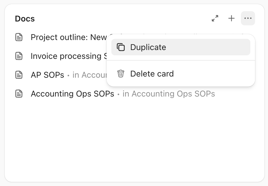 Screenshot of the option to duplicate a card.