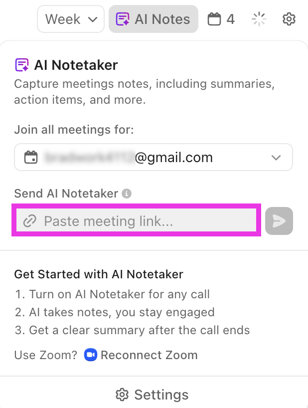 Screenshot of the send ai notetaker button.png