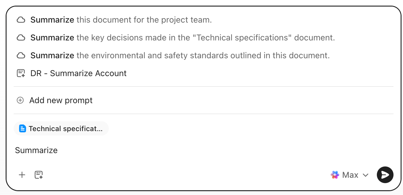 Screenshot of the options to summarize the content of a Doc.