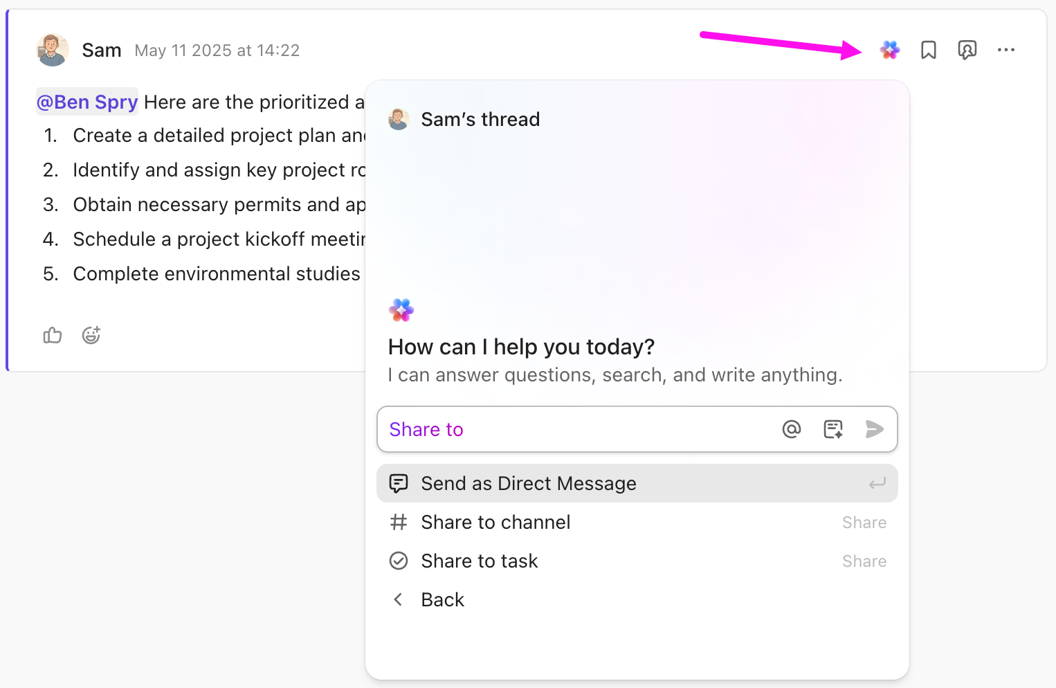 Screenshot of the sharing options available from Brain.