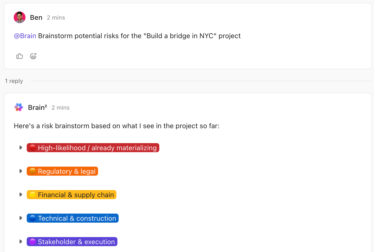 Screenshot of reply from Brain.