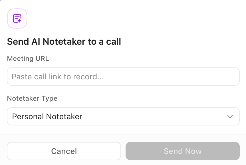 Screenshot of the Send AI Notetaker menu.png