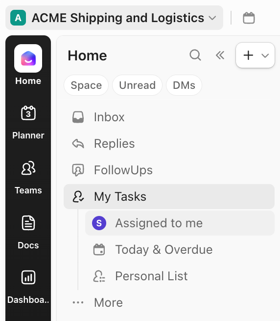 Screenshot of My Tasks in the Home Sidebar.