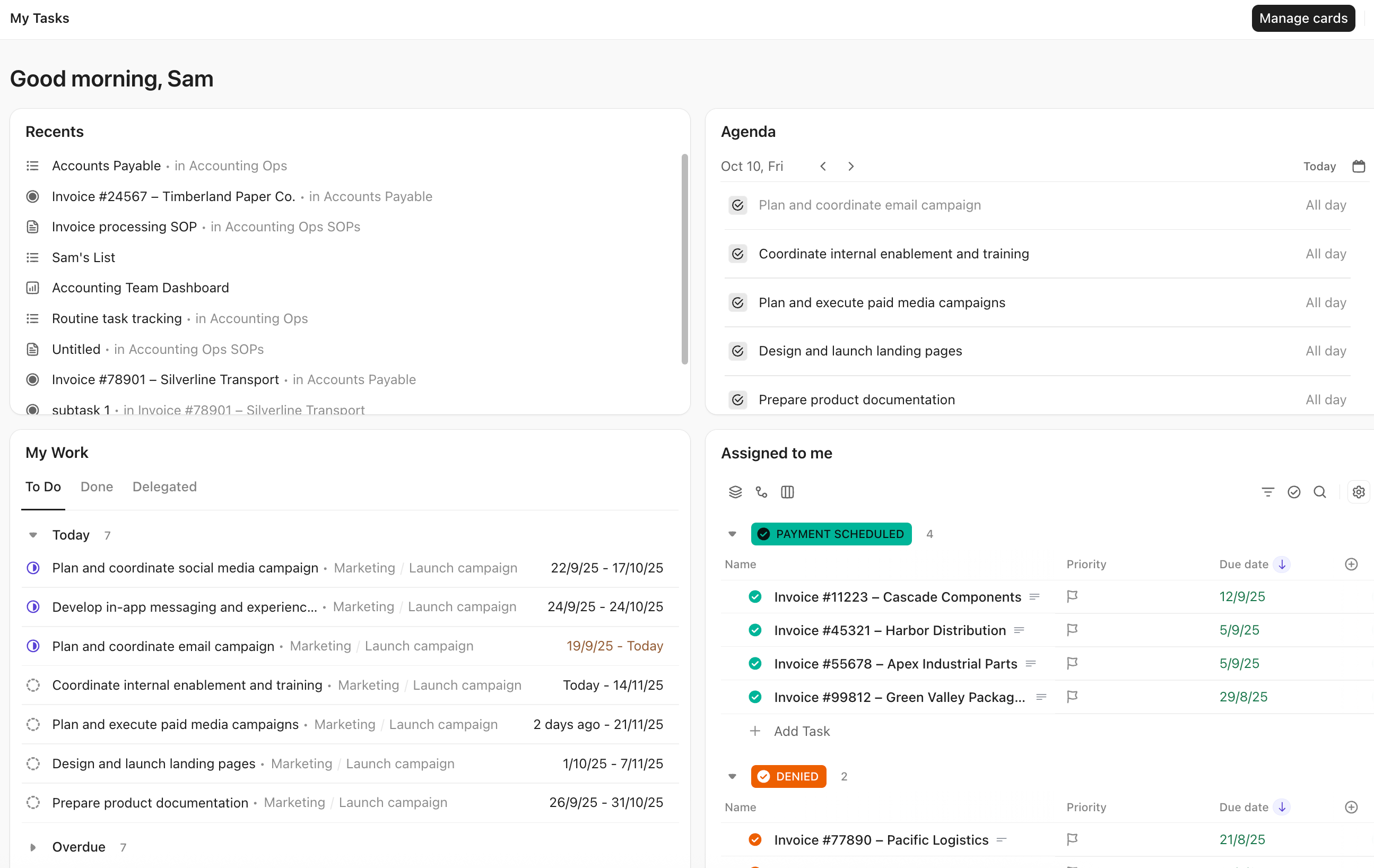 Screenshot of the My tasks page (formerly Home).