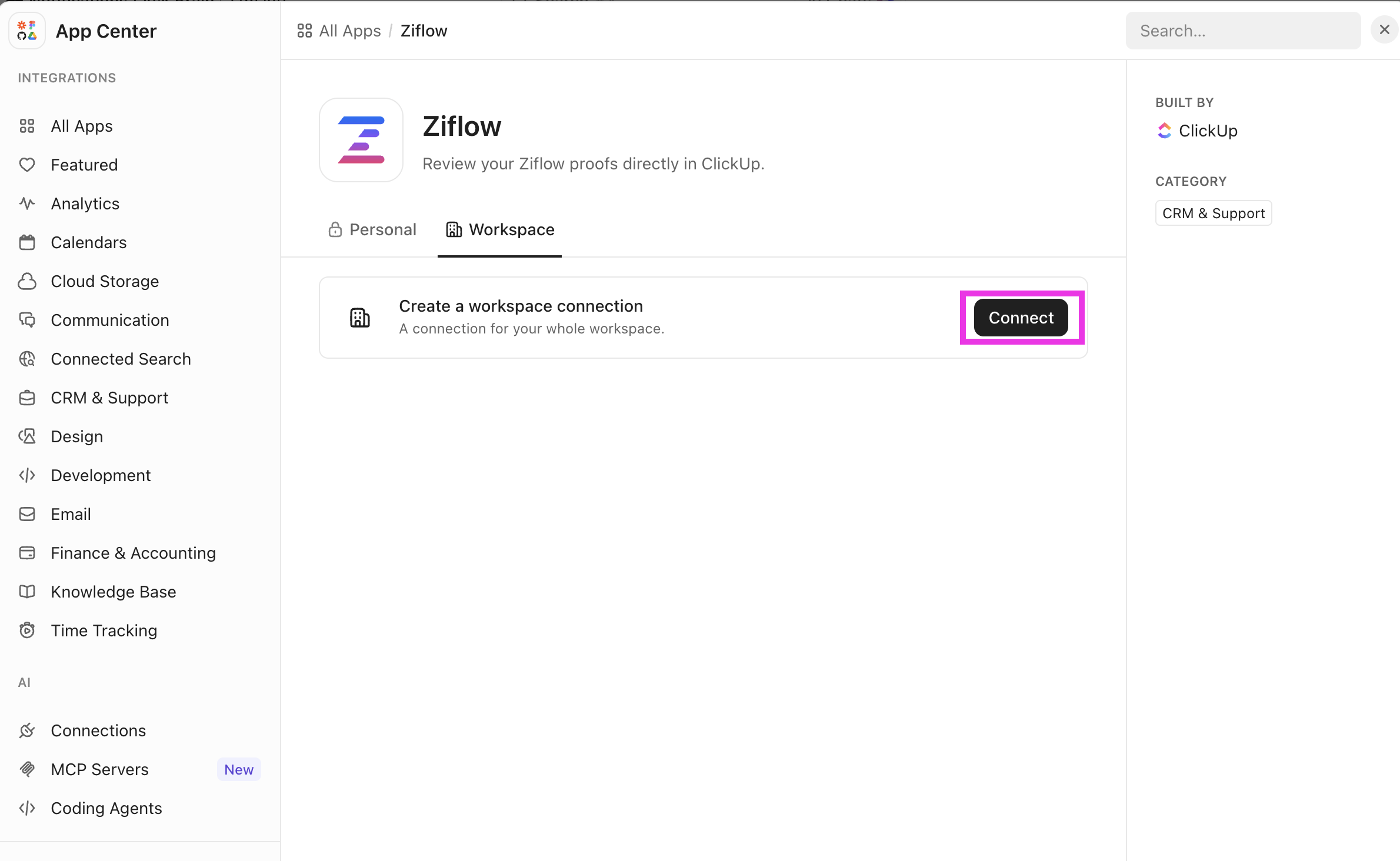 Screenshot of the Ziflow connect button.png