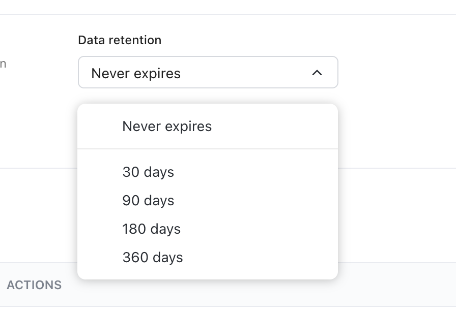 Screenshot delle opzioni di conservazione dei dati.