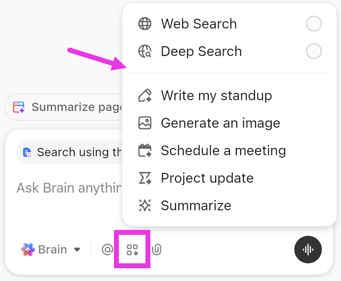 Capture d'écran des outils disponibles dans la barre latérale Brain MAX.png