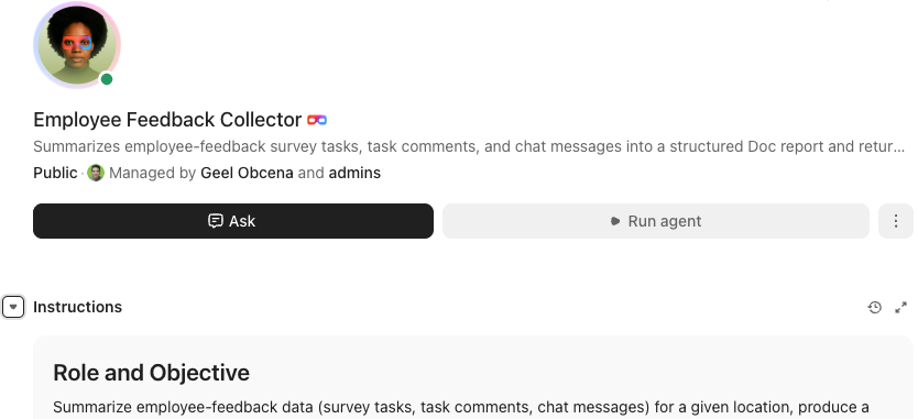 Screenshot des Profils des Employee Feedback Collectors