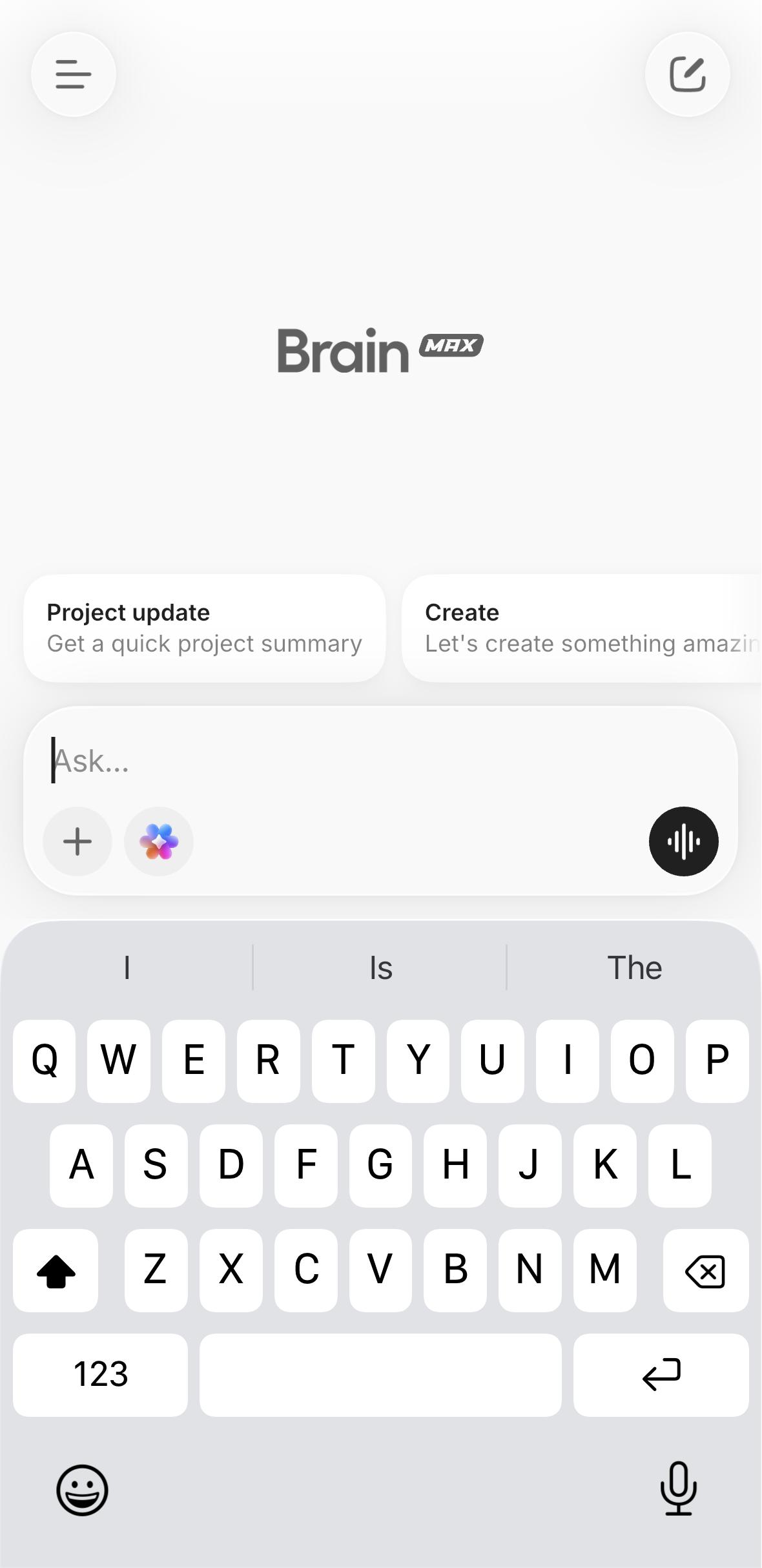 Screenshot dell'app mobile Brain MAX
