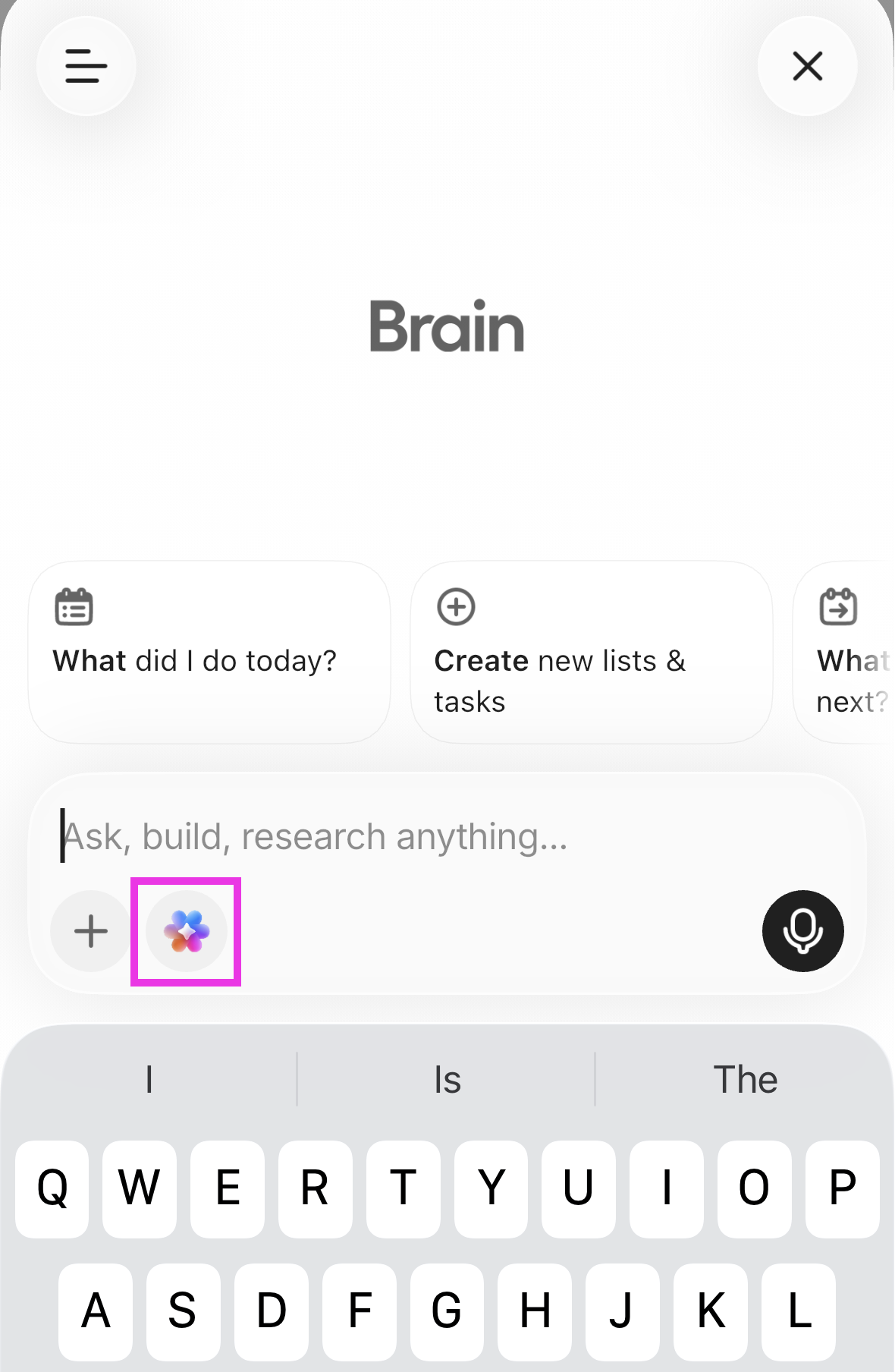 Capture d'écran de l'icône Brain sur l'application mobile.