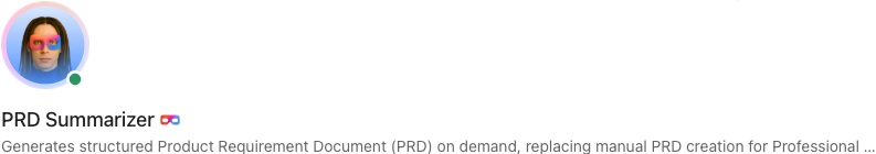 Captura de pantalla del perfil del Summarizer de PRD
