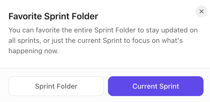 Screenshot der Option, einen Sprint-Ordner oder den aktuellen Sprint zu den Favoriten hinzuzufügen.