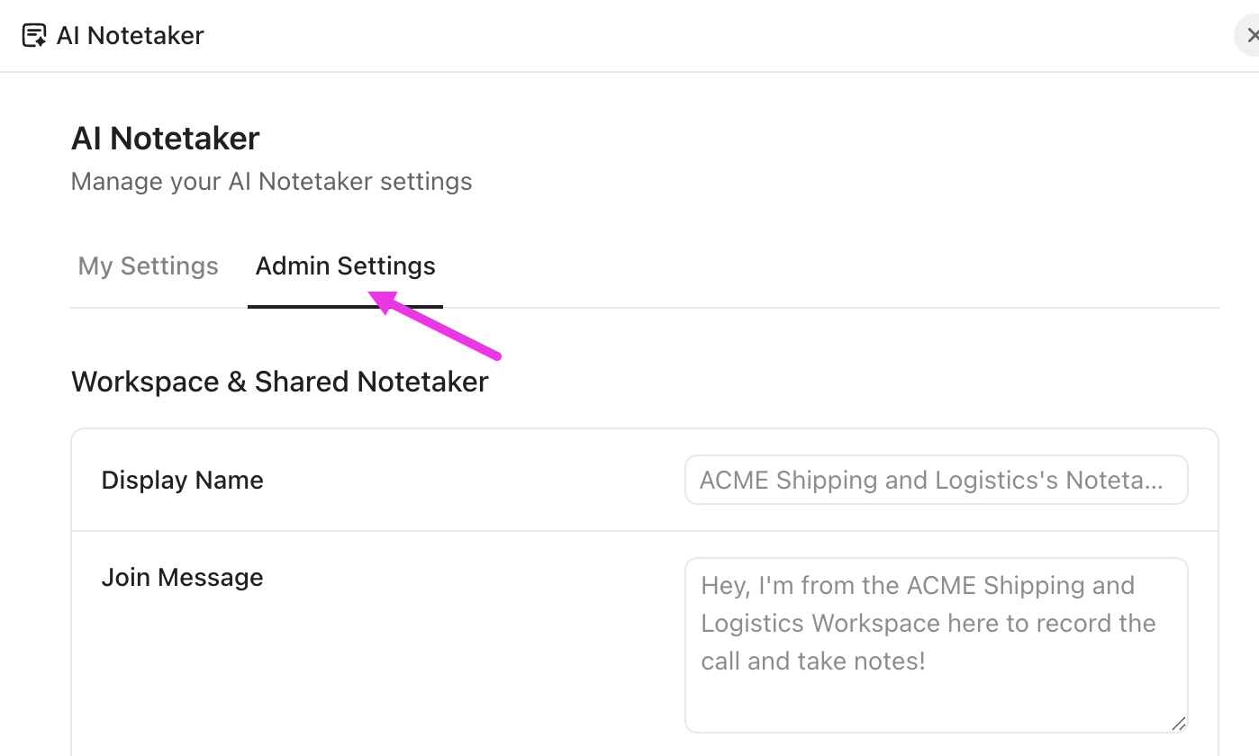 Screenshot of the my settings and admin settings tabs