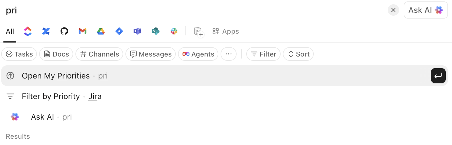 Screenshot des Befehls „Meine Prioritäten öffnen