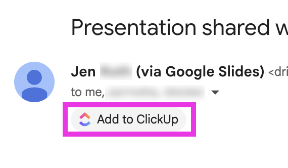 Screenshot che evidenzia il pulsante Aggiungi a ClickUp