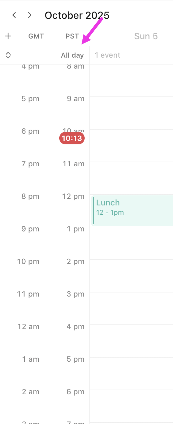 Screenshot mit hervorgehobenen Zeitzonen im Planner