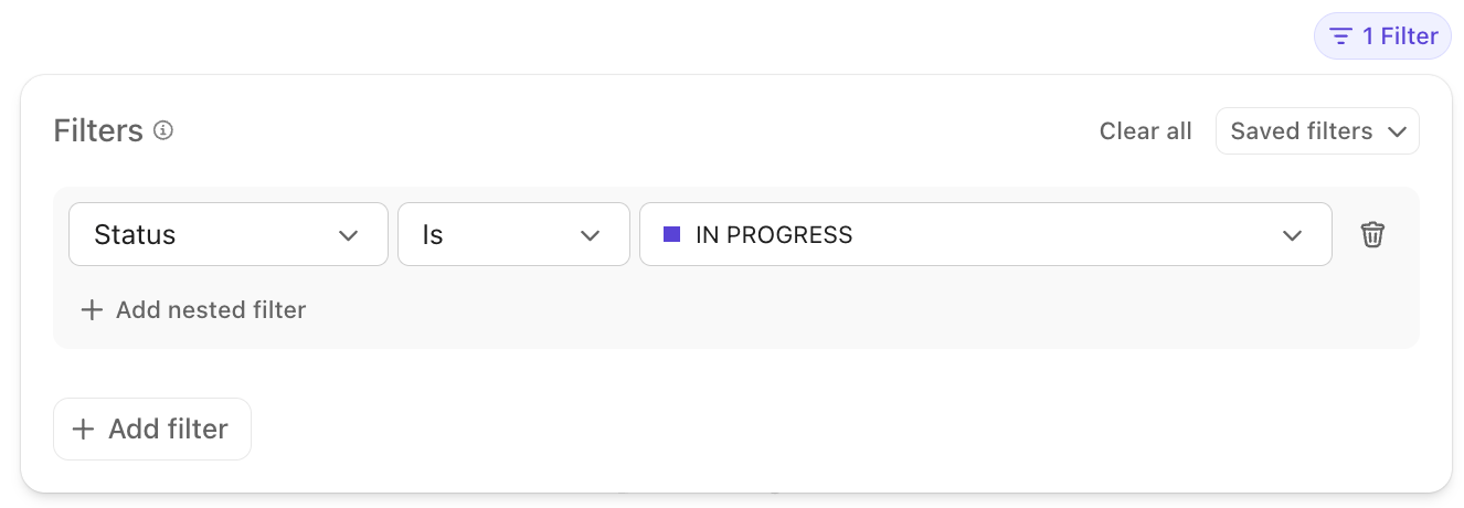 Screenshot eines auf eine Persönliche Liste angewendeten Filters.