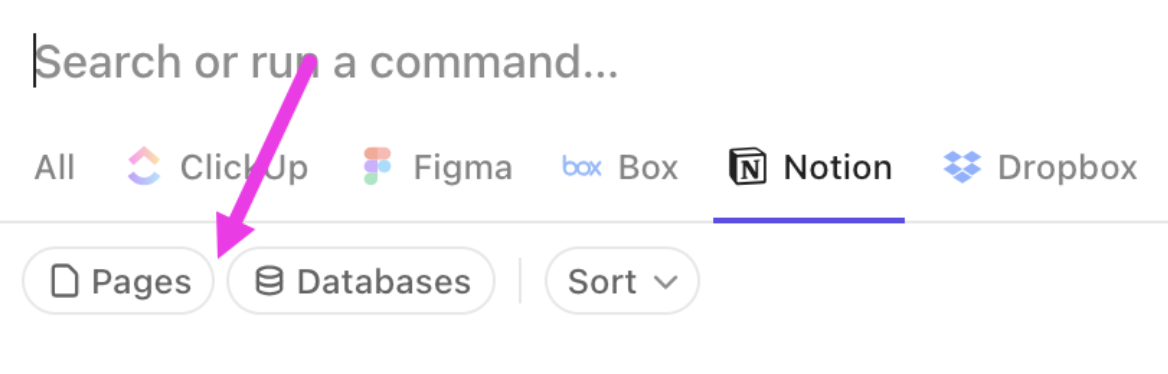 Captura de pantalla que resalta los filtros de páginas y bases de datos.