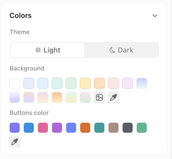 Captura de pantalla de la sección de colores en la barra lateral derecha