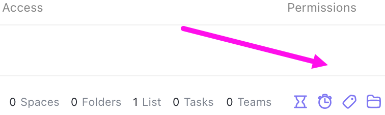 Captura de pantalla de los iconos de Estimaciones de tiempo, Tiempo registrado, Añadir/eliminar etiquetas en tareas y Documentos, y Permitir a los invitados crear vistas.
