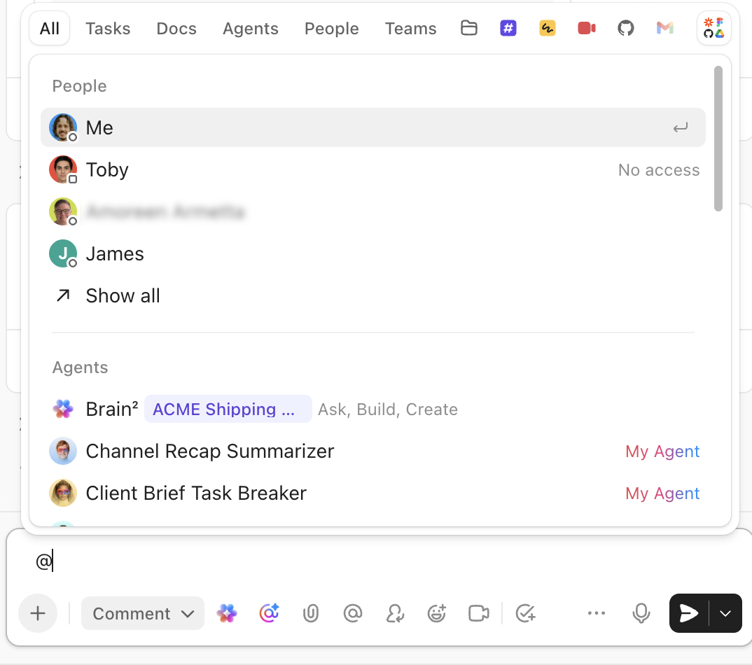 Screenshot of the %40mention modal