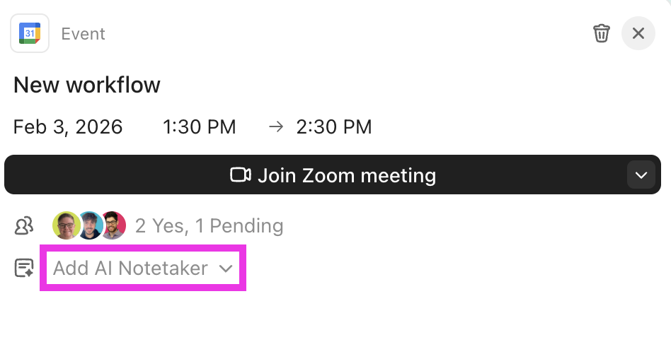 Screenshot of the Add AI Notetaker button.png