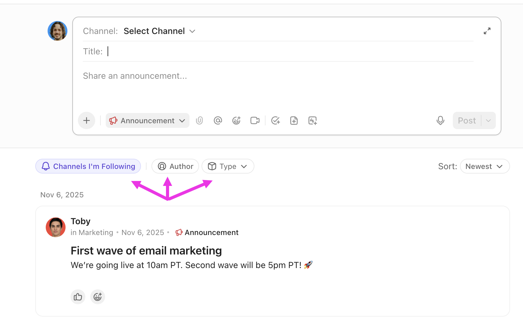 Screenshot highlighting the three filters