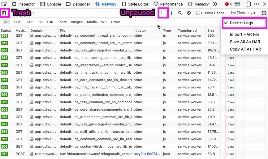 Screenshot der Option „Protokolle beibehalten