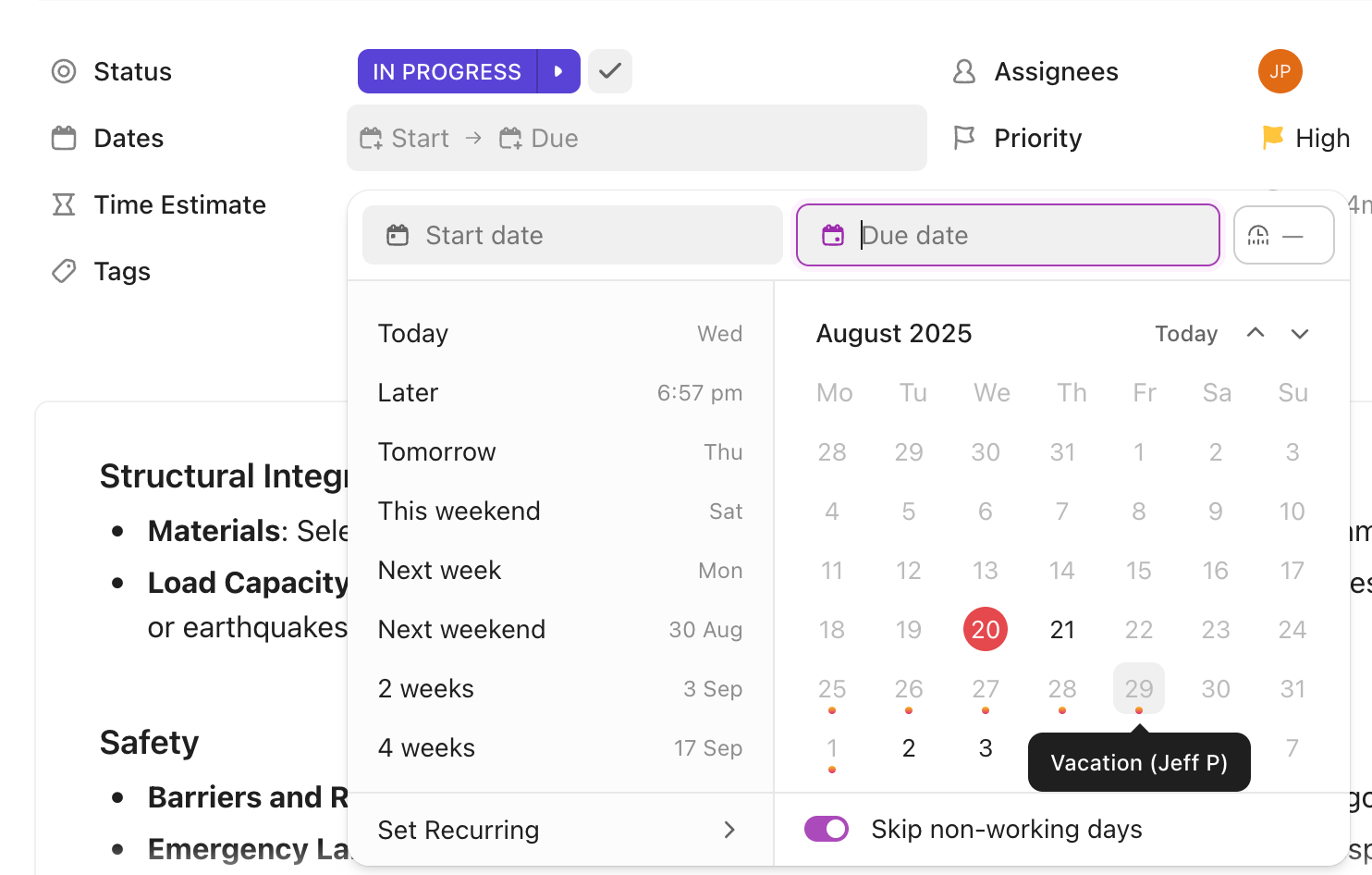 Screenshot of the personal time off modal