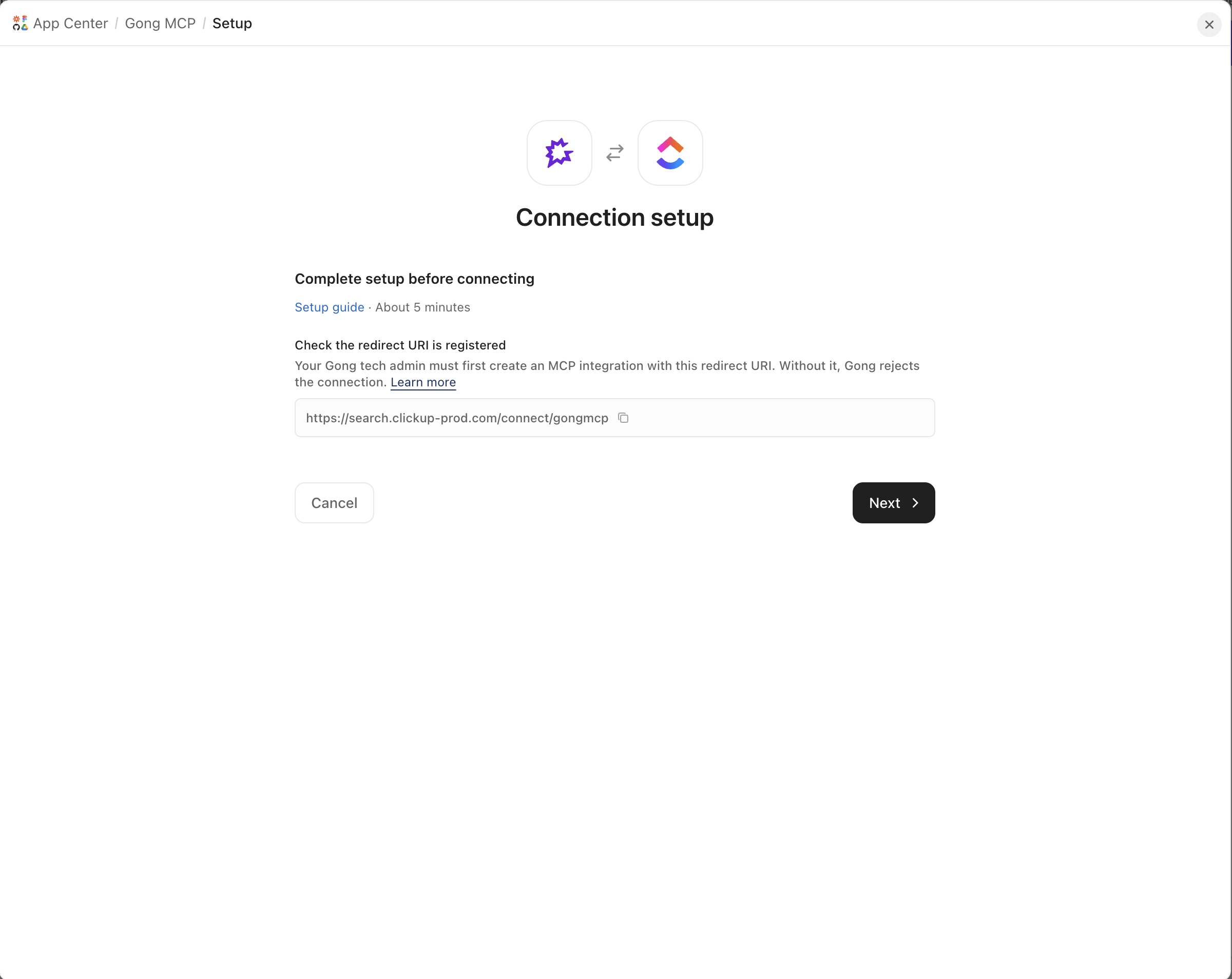 Screenshot della configurazione dell'App Center