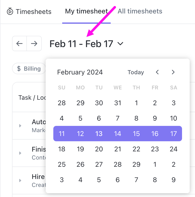 Screenshot of the date picker