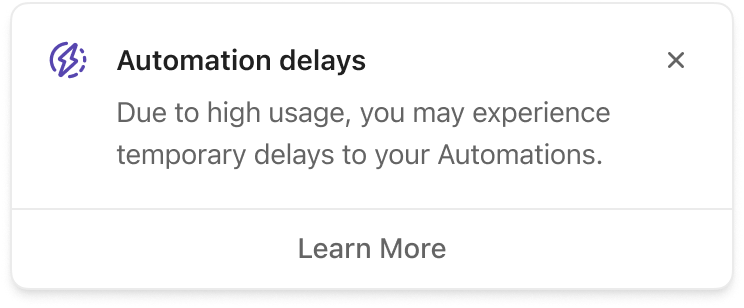 Screenshot of the automation delay message