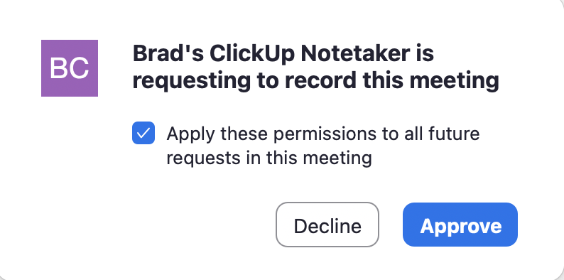 Screenshot of the approval checkbox