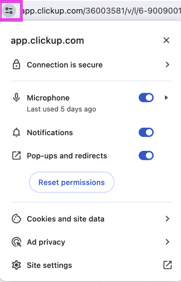 Captura de pantalla del icono de información
