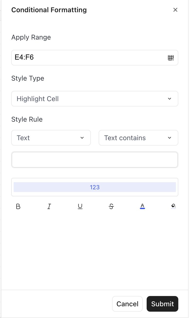 Screenshot of the conditional options