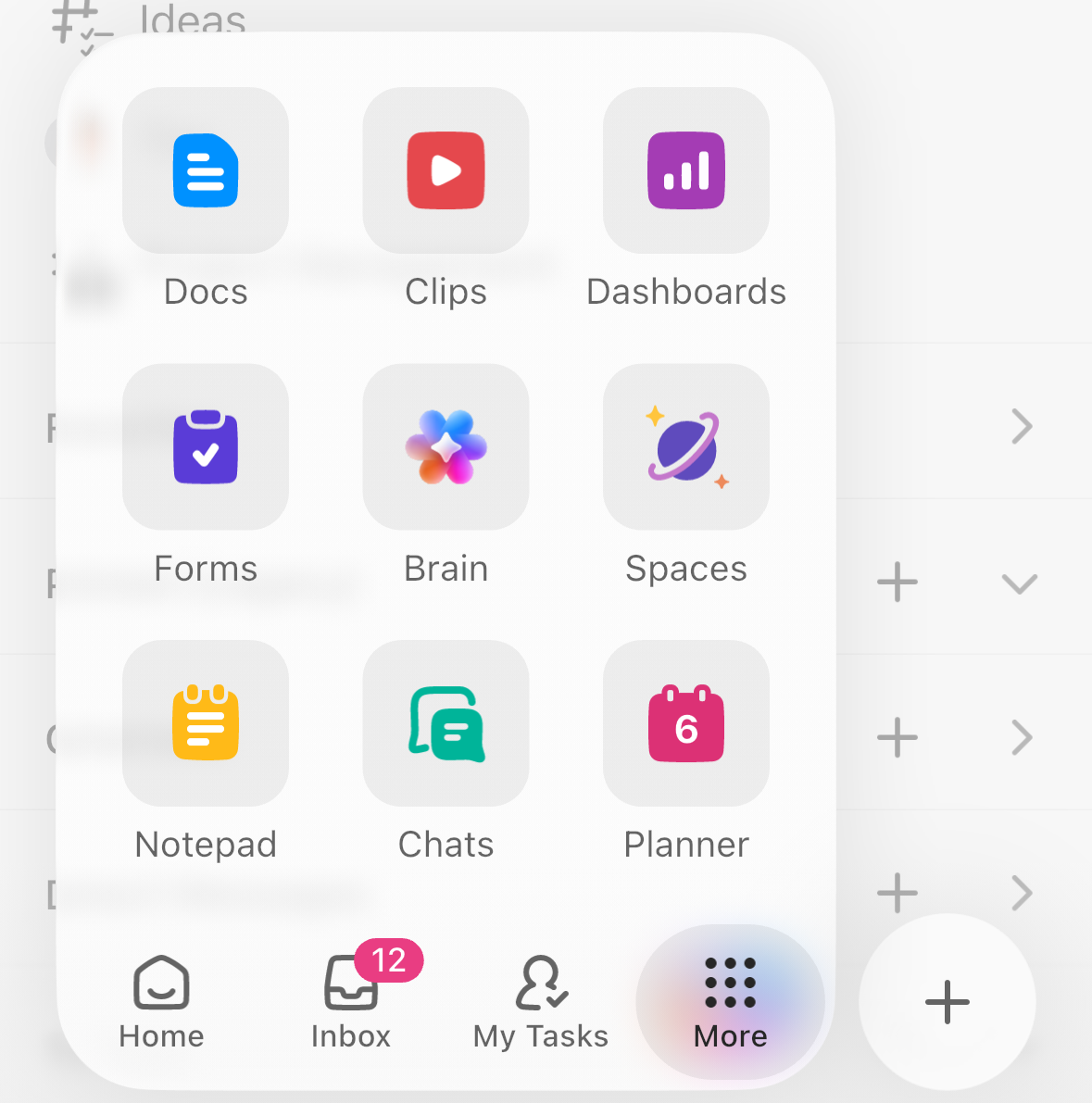 Captura de pantalla del menú Más