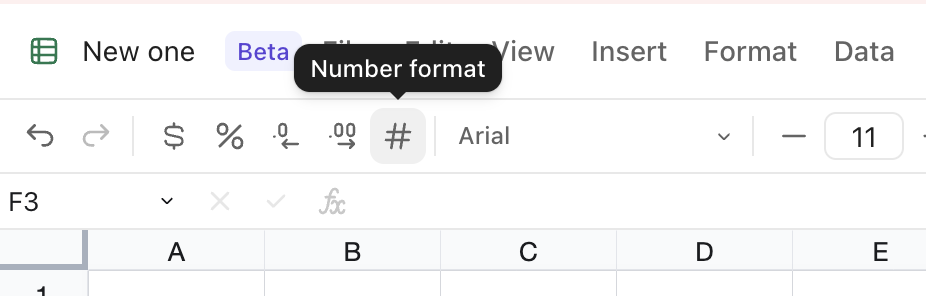 Capture d'écran de l'option de format de nombre