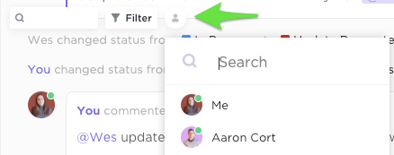 Screenshot highlighting the 'assignee' icon inside task activity.